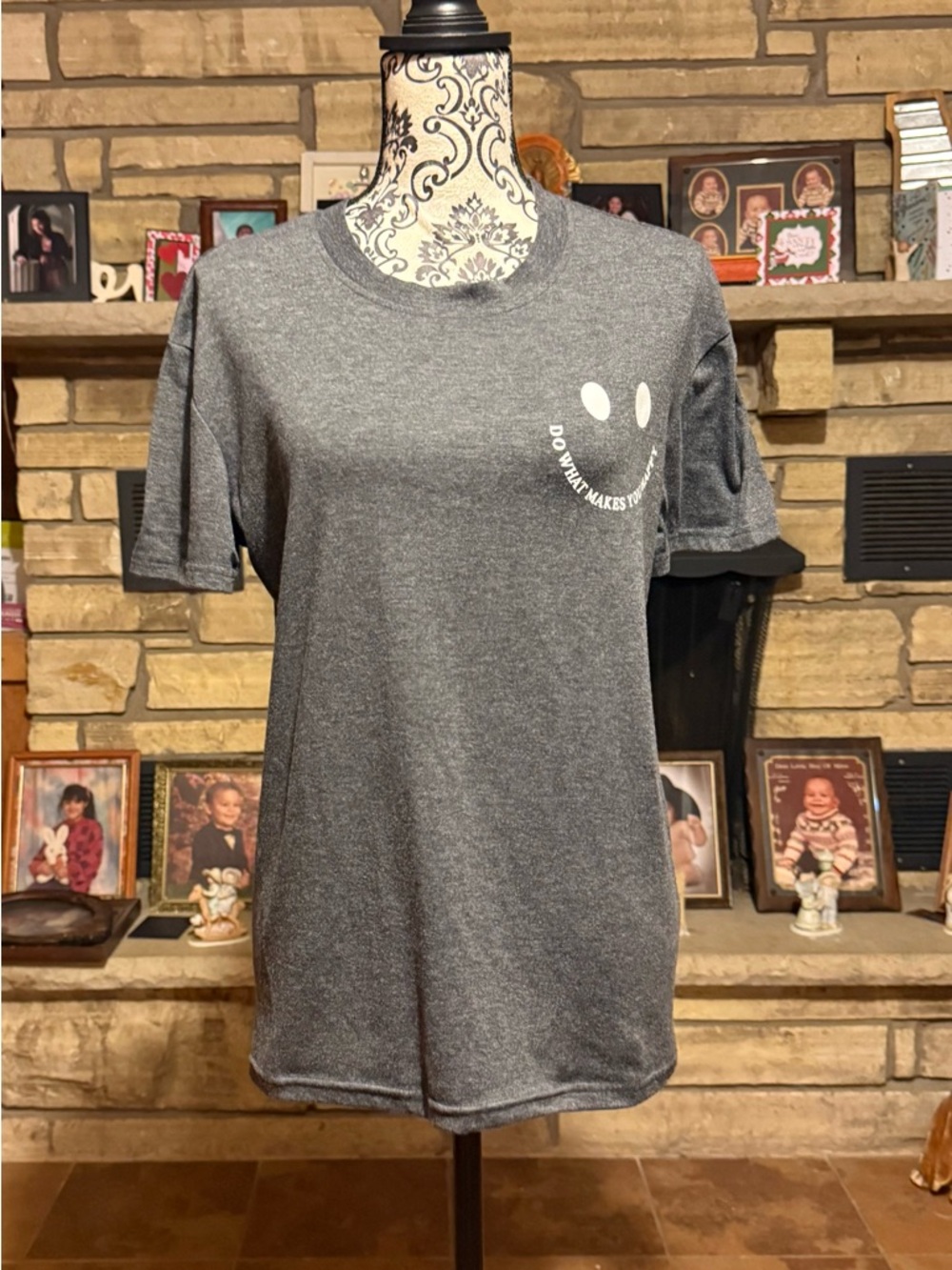 Gray Short Sleeve Tee with Smile Graphic